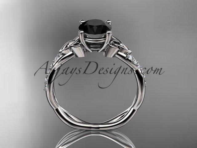 platinum diamond celtic trinity knot wedding ring, engagement ring with a Black Diamond center stone CT7388 - AnjaysDesigns