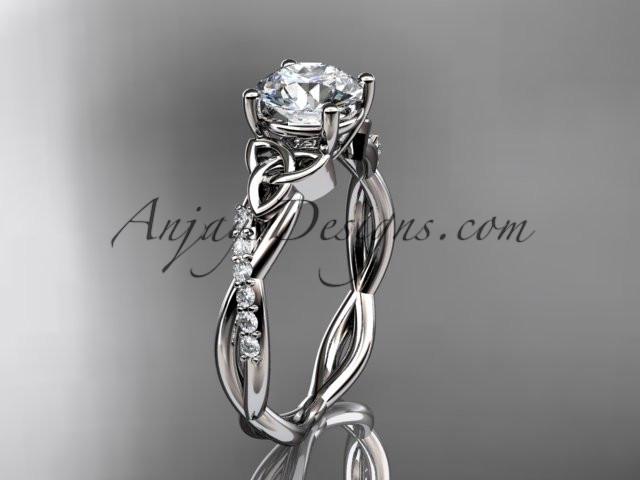 platinum diamond celtic trinity knot wedding ring, engagement ring with a "Forever One" Moissanite center stone CT7388 - AnjaysDesigns