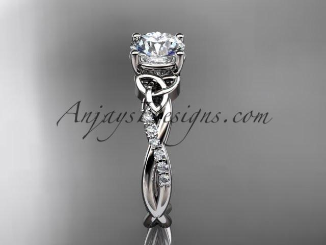 14kt white gold diamond celtic trinity knot wedding ring, engagement ring with a "Forever One" Moissanite center stone CT7388 - AnjaysDesigns