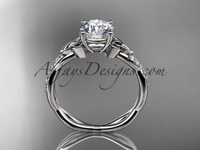 14kt white gold diamond celtic trinity knot wedding ring, engagement ring with a "Forever One" Moissanite center stone CT7388 - AnjaysDesigns