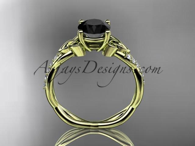 14kt yellow gold diamond celtic trinity knot wedding ring, engagement ring with a Black Diamond center stone CT7388 - AnjaysDesigns