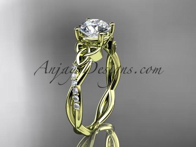 14kt yellow gold diamond celtic trinity knot wedding ring, engagement ring with a "Forever One" Moissanite center stone CT7388 - AnjaysDesigns