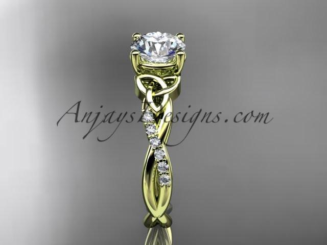 14kt yellow gold diamond celtic trinity knot wedding ring, engagement ring with a "Forever One" Moissanite center stone CT7388 - AnjaysDesigns