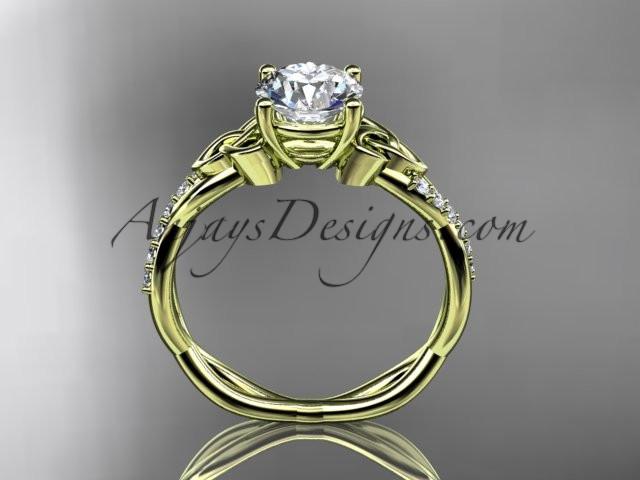 14kt yellow gold diamond celtic trinity knot wedding ring, engagement ring with a "Forever One" Moissanite center stone CT7388 - AnjaysDesigns