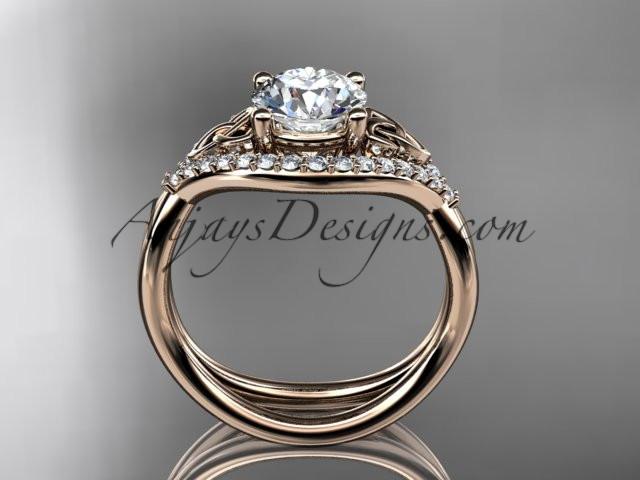 14kt rose gold diamond celtic trinity knot wedding ring, engagement ring with a "Forever One" Moissanite center stone CT7390 - AnjaysDesigns