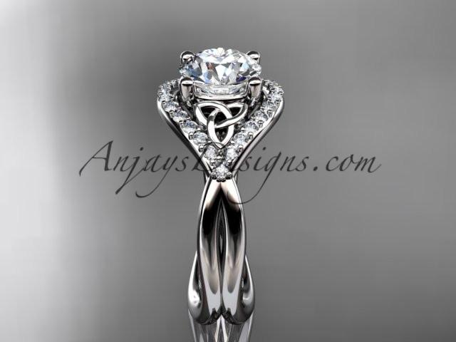 14kt white gold diamond celtic trinity knot wedding ring, engagement ring with a "Forever One" Moissanite center stone CT7390 - AnjaysDesigns