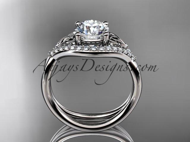 14kt white gold diamond celtic trinity knot wedding ring, engagement ring with a "Forever One" Moissanite center stone CT7390 - AnjaysDesigns