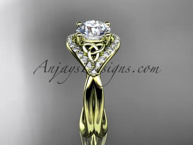 14kt yellow gold diamond celtic trinity knot wedding ring, engagement ring with a "Forever One" Moissanite center stone CT7390 - AnjaysDesigns