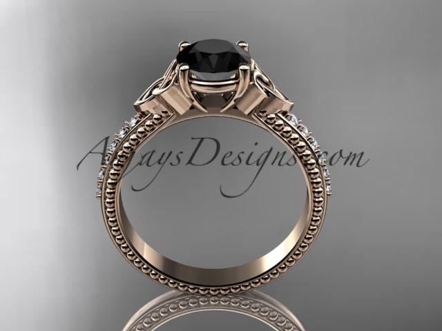 14kt rose gold diamond celtic trinity knot wedding ring, engagement ring with a Black Diamond center stone CT7391 - AnjaysDesigns