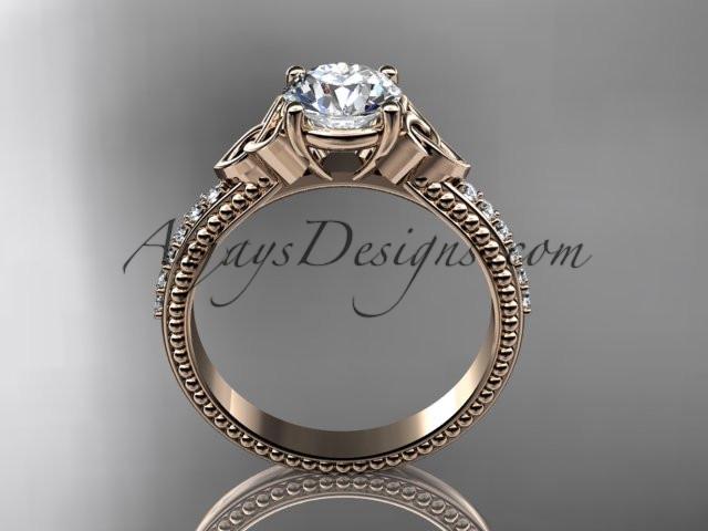 14kt rose gold diamond celtic trinity knot wedding ring, engagement ring with a "Forever One" Moissanite center stone CT7391 - AnjaysDesigns