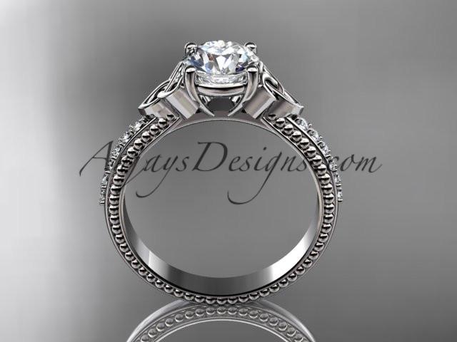 platinum diamond celtic trinity knot wedding ring, engagement ring with a "Forever One" Moissanite center stone CT7391 - AnjaysDesigns