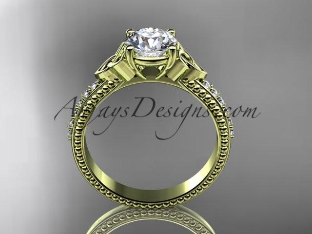 14kt yellow gold diamond celtic trinity knot wedding ring, engagement ring with a "Forever One" Moissanite center stone CT7391 - AnjaysDesigns
