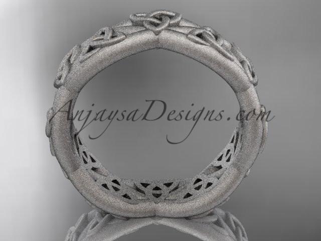 14kt white gold celtic trinity knot wedding band, matte finish wedding band, triquetra ring, engagement ring CT7392G - AnjaysDesigns