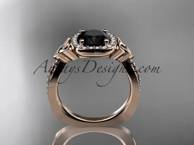 14kt rose gold diamond celtic trinity knot wedding ring, engagement ring with a Black Diamond center stone CT7393 - AnjaysDesigns