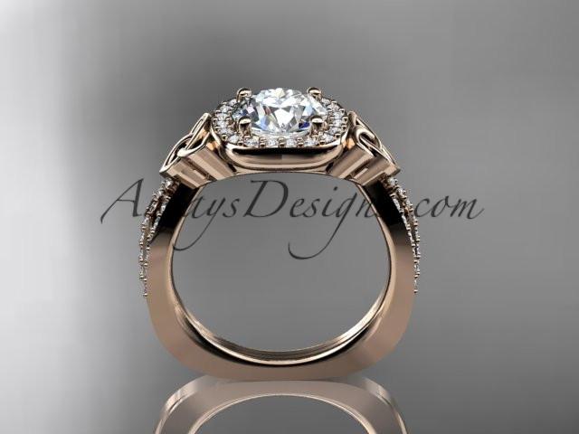 14kt rose gold diamond celtic trinity knot wedding ring, engagement ring with a "Forever One" Moissanite center stone CT7393 - AnjaysDesigns