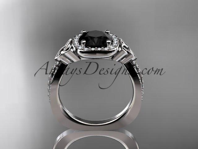 14kt white gold diamond celtic trinity knot wedding ring, engagement ring with a Black Diamond center stone CT7393 - AnjaysDesigns