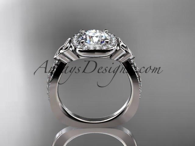 platinum diamond celtic trinity knot wedding ring, engagement ring with a "Forever One" Moissanite center stone CT7393 - AnjaysDesigns