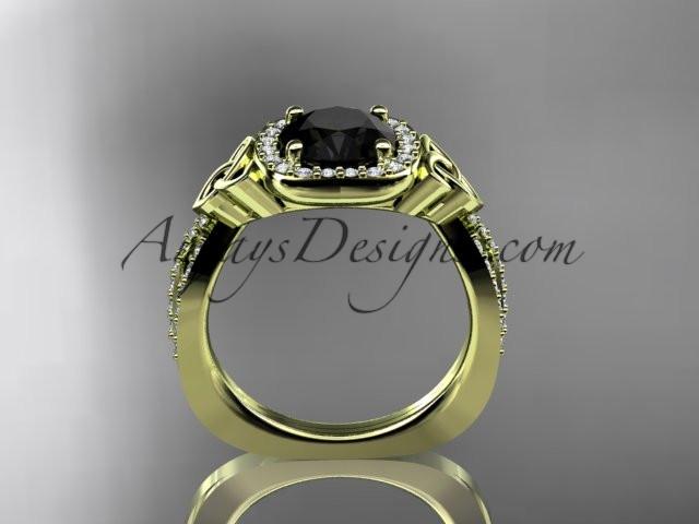 14kt yellow gold diamond celtic trinity knot wedding ring, engagement ring with a Black Diamond center stone CT7393 - AnjaysDesigns