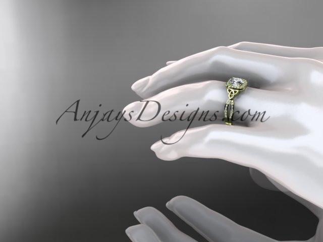 14kt yellow gold diamond celtic trinity knot wedding ring, engagement ring with a "Forever One" Moissanite center stone CT7393 - AnjaysDesigns