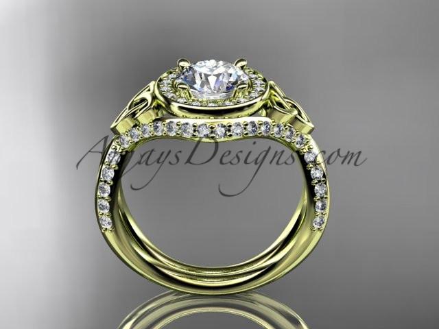14kt yellow gold diamond celtic trinity knot wedding ring, engagement ring with a "Forever One" Moissanite center stone CT7416 - AnjaysDesigns