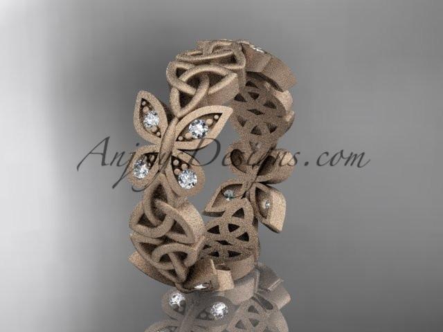 14kt rose gold diamond celtic trinity knot matte finish wedding band, engagement ring CT7418B - AnjaysDesigns