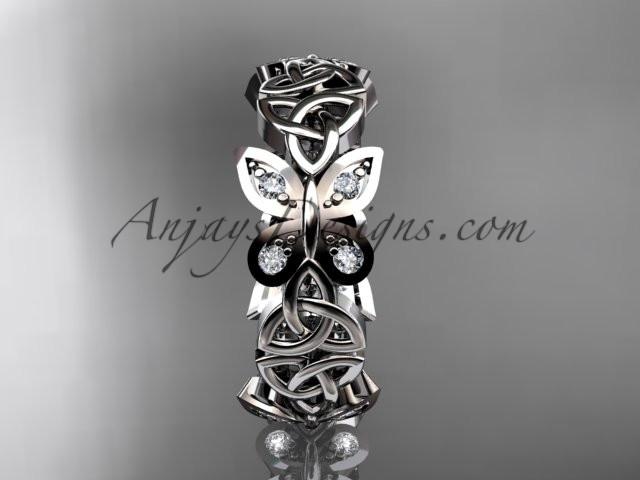 platinum diamond celtic trinity knot butterfly wedding band, engagement ring CT7418B - AnjaysDesigns