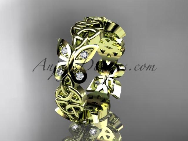 14kt yellow gold diamond celtic trinity knot butterfly wedding band, engagement ring CT7418B - AnjaysDesigns