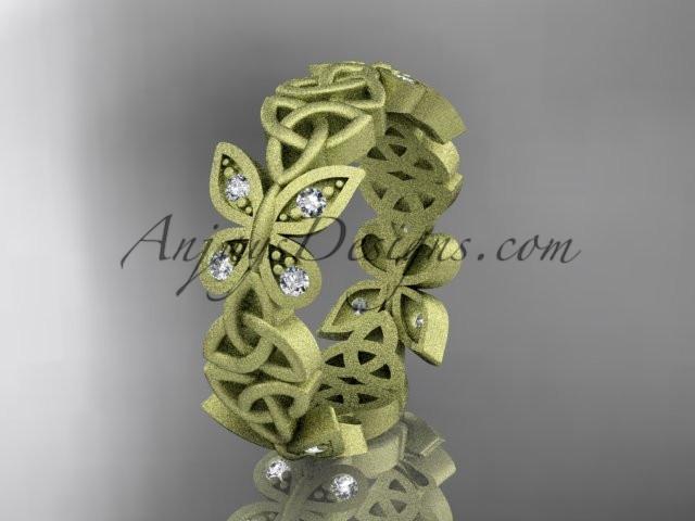 14kt yellow gold diamond celtic trinity knot matte finish wedding band, engagement ring CT7418B - AnjaysDesigns