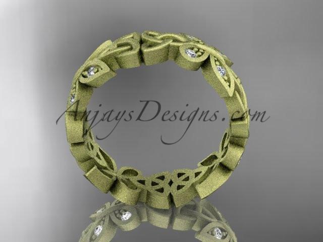 14kt yellow gold diamond celtic trinity knot matte finish wedding band, engagement ring CT7418B - AnjaysDesigns