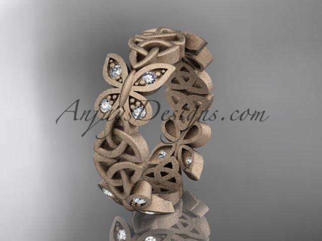 14kt rose gold diamond celtic trinity knot matte finish wedding band, engagement ring CT7420B - AnjaysDesigns