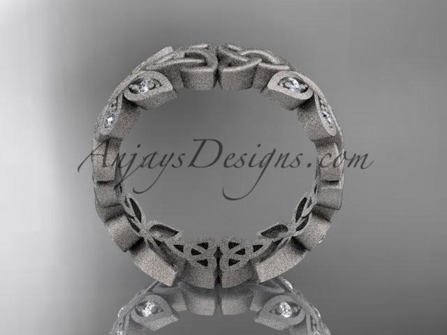 platinum diamond celtic trinity knot matte finish wedding band, engagement ring CT7420B - AnjaysDesigns