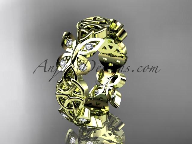 14kt yellow gold diamond celtic trinity knot butterfly wedding band, engagement ring CT7420B - AnjaysDesigns