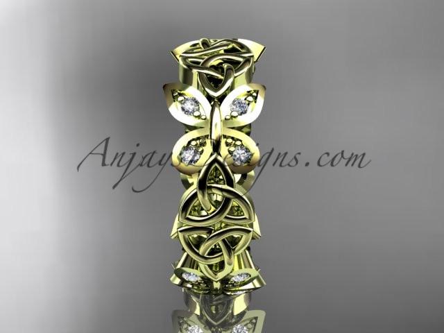 14kt yellow gold diamond celtic trinity knot butterfly wedding band, engagement ring CT7420B - AnjaysDesigns