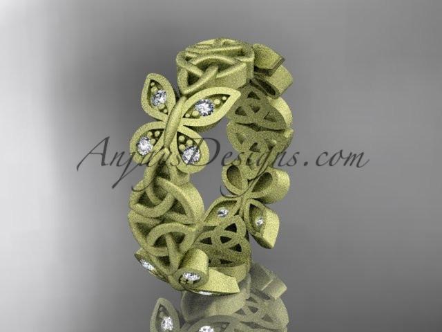 14kt yellow gold diamond celtic trinity knot matte finish wedding band, engagement ring CT7420B - AnjaysDesigns