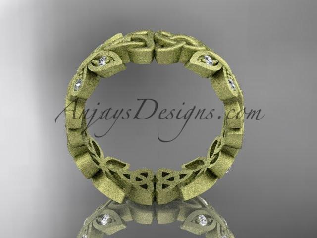 14kt yellow gold diamond celtic trinity knot matte finish wedding band, engagement ring CT7420B - AnjaysDesigns