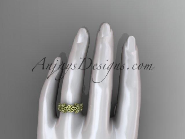 14kt yellow gold diamond celtic trinity knot matte finish wedding band, engagement ring CT7420B - AnjaysDesigns