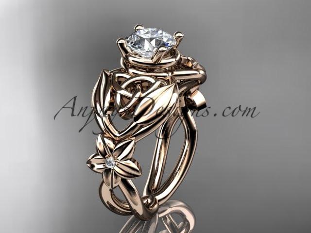 14kt rose gold diamond celtic trinity knot wedding ring, engagement ring with a "Forever One" Moissanite center stone CT7501 - AnjaysDesigns