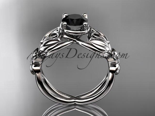 14kt white gold diamond celtic trinity knot wedding ring, engagement ring with a Black Diamond center stone CT7501 - AnjaysDesigns