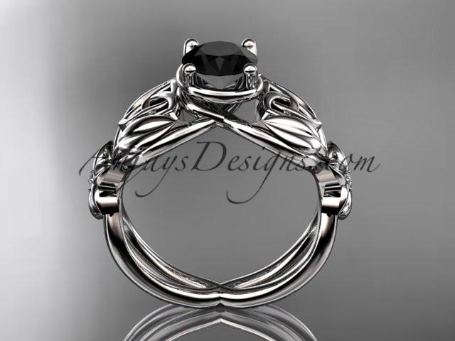 platinum diamond celtic trinity knot wedding ring, engagement ring with a Black Diamond center stone CT7501 - AnjaysDesigns