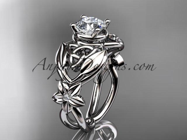 14kt white gold diamond celtic trinity knot wedding ring, engagement ring with a "Forever One" Moissanite center stone CT7501 - AnjaysDesigns
