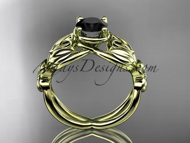14kt yellow gold diamond celtic trinity knot wedding ring, engagement ring with a Black Diamond center stone CT7501 - AnjaysDesigns
