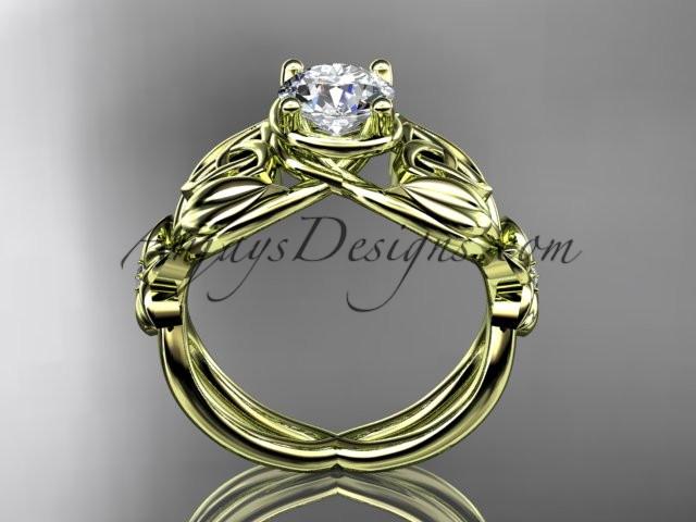 14kt yellow gold diamond celtic trinity knot wedding ring, engagement ring with a "Forever One" Moissanite center stone CT7501 - AnjaysDesigns