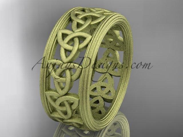14kt yellow gold celtic trinity knot wedding band, matte finish wedding band, engagement ring CT7513G - AnjaysDesigns