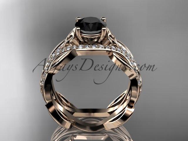 14kt rose gold diamond celtic trinity knot wedding ring, engagement ring with a Black Diamond center stone CT7515 - AnjaysDesigns