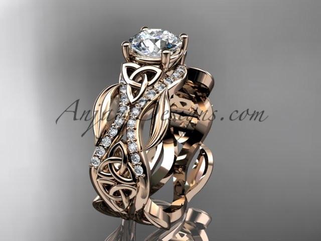 14kt rose gold diamond celtic trinity knot wedding ring, engagement ring with a "Forever One" Moissanite center stone CT7515 - AnjaysDesigns