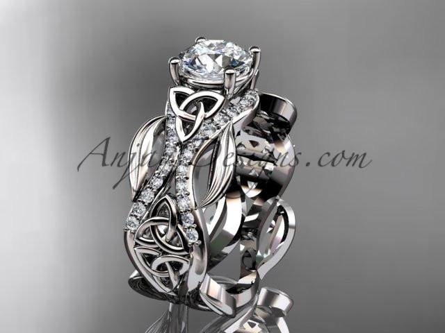 14kt white gold diamond celtic trinity knot wedding ring, engagement ring CT7515 - AnjaysDesigns