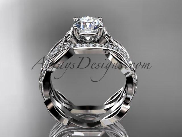 14kt white gold diamond celtic trinity knot wedding ring, engagement ring with a "Forever One" Moissanite center stone CT7515 - AnjaysDesigns