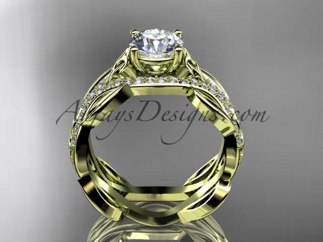 14kt yellow gold diamond celtic trinity knot wedding ring, engagement ring with a "Forever One" Moissanite center stone CT7515 - AnjaysDesigns