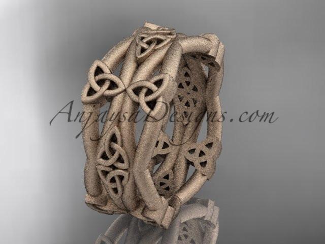 14kt rose gold celtic trinity knot wedding band, matte finish wedding band, engagement ring CT7517G - AnjaysDesigns