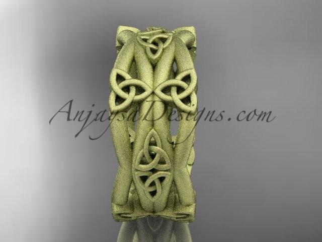 14kt yellow gold celtic trinity knot wedding band, matte finish wedding band, engagement ring CT7517G - AnjaysDesigns
